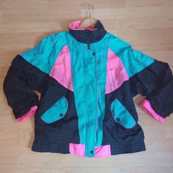Vintage 90s Neon Pink Blue Windbreaker Track Jacket - Picture 4 of 10